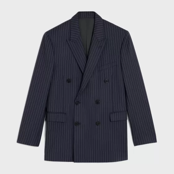 Boxy Jacket In Striped Cashmere Wool - | ^CELINE Outlet