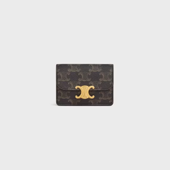 Card Holder With Flap Triomphe In Triomphe Canvas - | ^CELINE Fashion