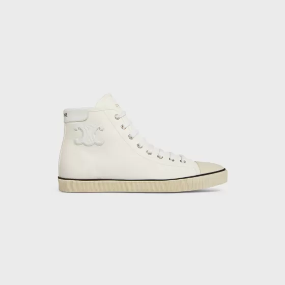 Blank Mid Lace Up Sneaker With Toe Cap In Canvas And Calfskin - | ^CELINE Fashion