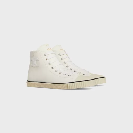 Blank Mid Lace Up Sneaker With Toe Cap In Canvas And Calfskin - | ^CELINE Fashion