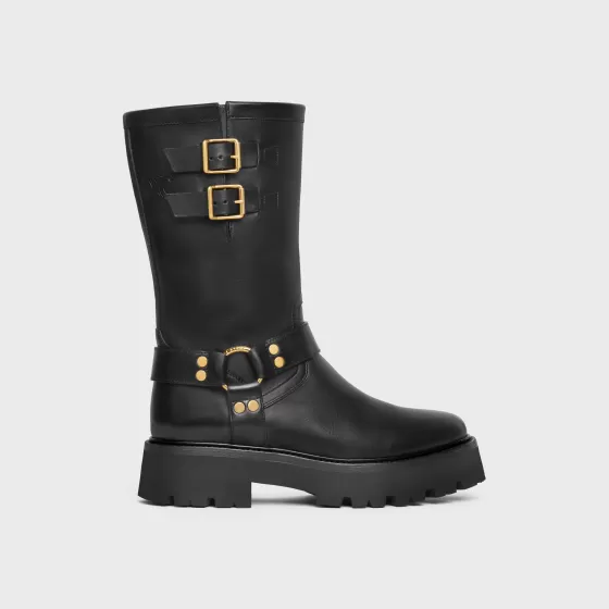 Bulky Mid Biker Boot With Harness In Calfskin - Vegetal Tanning - | ^CELINE Shop