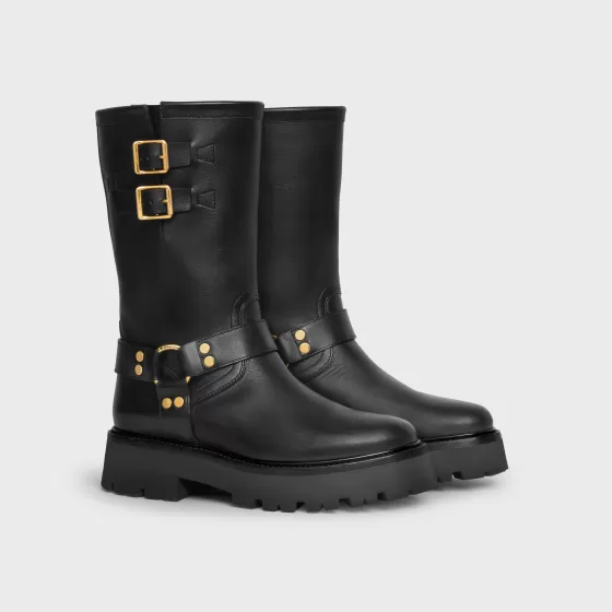 Bulky Mid Biker Boot With Harness In Calfskin - Vegetal Tanning - | ^CELINE Shop