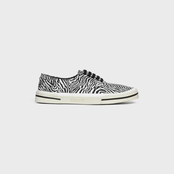 Elliot Low Lace Up Sneaker In "Zebra" Printed Canvas - | ^CELINE Clearance