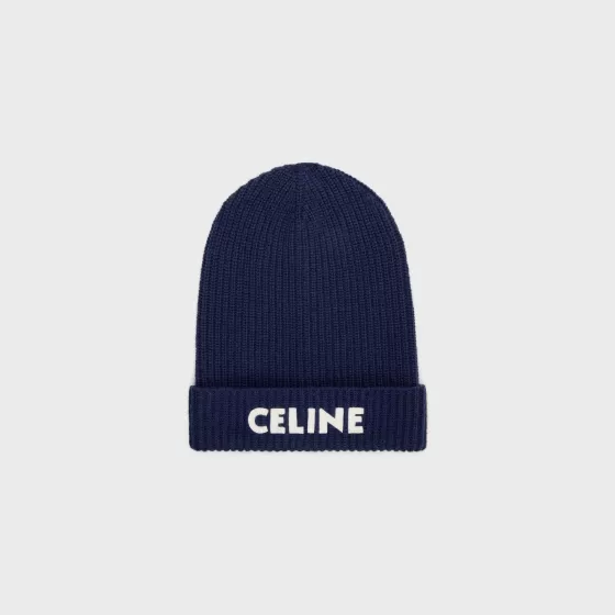 Embroidered Beanie In Ribbed Felted Wool - | ^CELINE Cheap