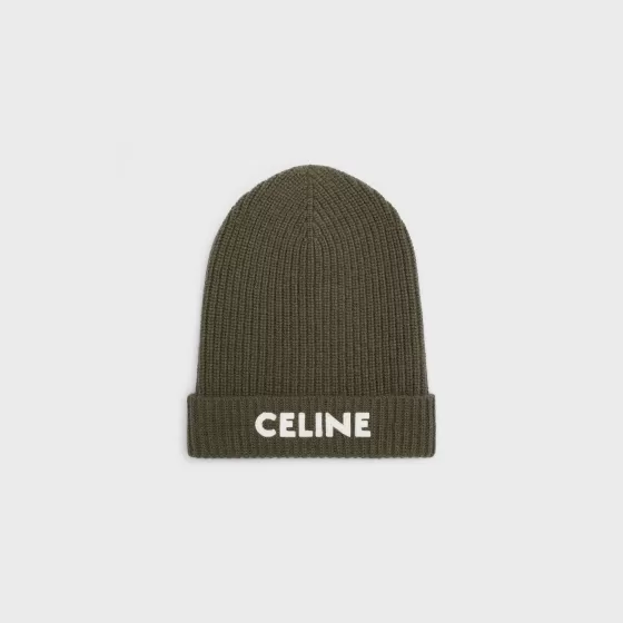 Embroidered Beanie In Ribbed Felted Wool - | ^CELINE Hot