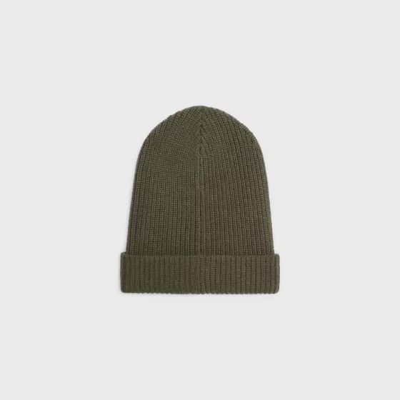 Embroidered Beanie In Ribbed Felted Wool - | ^CELINE Hot