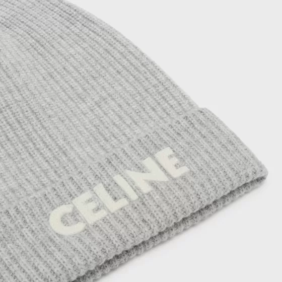 Embroidered Beanie In Ribbed Felted Wool - | ^CELINE Flash Sale