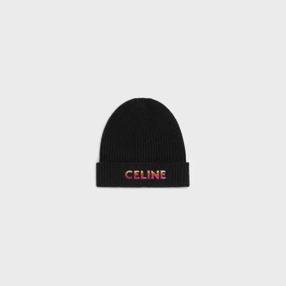 Embroidered Beanie In Ribbed Wool - | ^CELINE Cheap