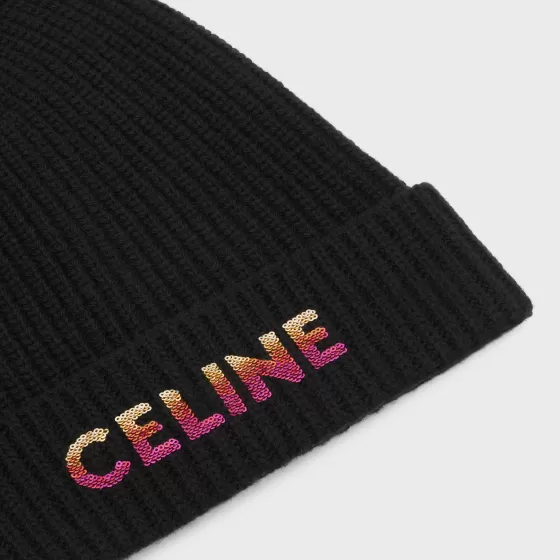 Embroidered Beanie In Ribbed Wool - | ^CELINE Cheap