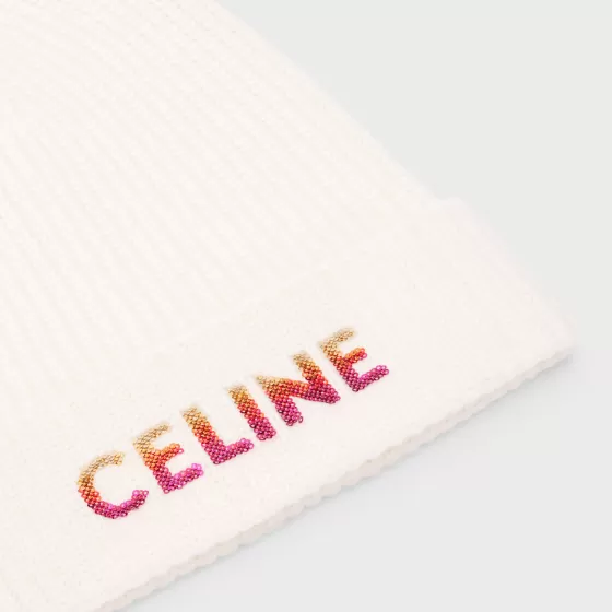 Embroidered Beanie In Ribbed Wool - | ^CELINE Hot