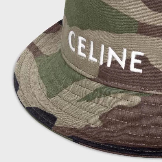 Embroidered Bucket Hat In Camouflage Cotton - | ^CELINE Store