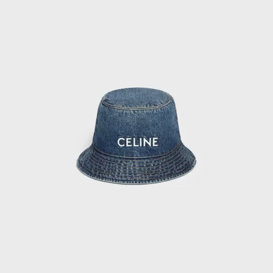 Embroidered Bucket Hat In Denim - | ^CELINE Store