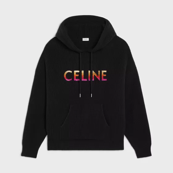 Embroidered Hooded Sweater In Ribbed Wool - | ^CELINE Best