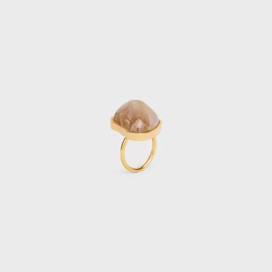 Folk Ring In Brass With Gold Finish And Rutilated Quartz - | ^CELINE Shop