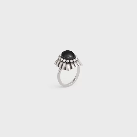 Folk Ring In Brass With Rhodium Finish And Onyx - | ^CELINE New