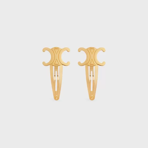 Hair Accessories Set Of 2 Triomphe Snap Hair Clips In Brass With Finish And Steel - | ^CELINE Flash Sale