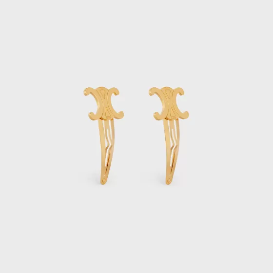 Hair Accessories Set Of 2 Triomphe Snap Hair Clips In Brass With Finish And Steel - | ^CELINE Flash Sale