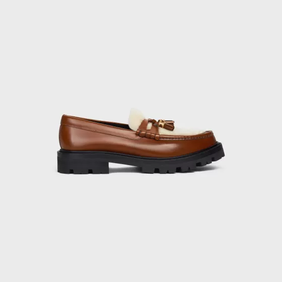 Margaret Loafer With Tassels In Polished Bull & Shearling - | ^CELINE New