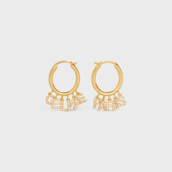 Paris Hoops In Brass With Finish And Crystals - | ^CELINE Store