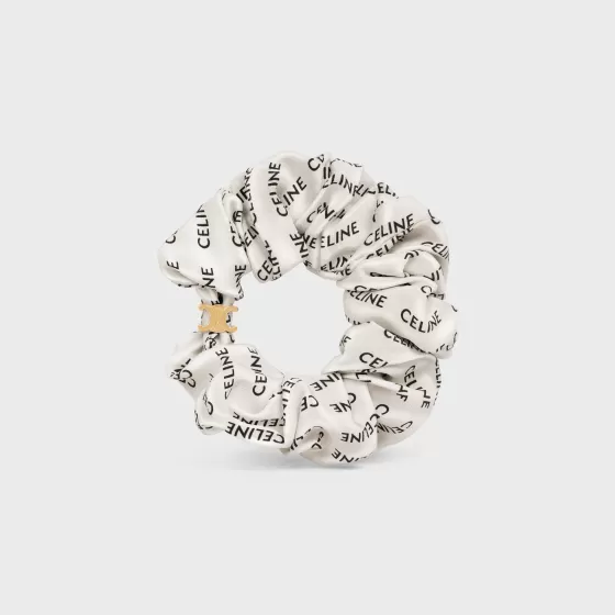 Scrunchy Rayure Bracelet In Brass With Gold Finish And White Silk - | ^CELINE Best