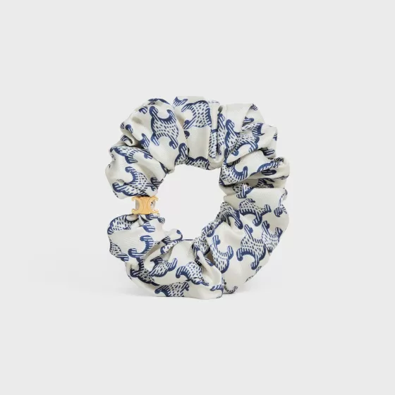 Scrunchy Triomphe Bracelet In Blue And White Silk And Gold Finish - | ^CELINE Store