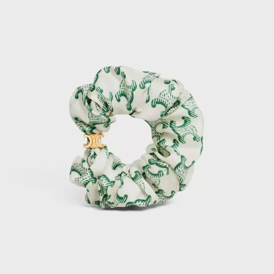 Scrunchy Triomphe Bracelet In Green And White Silk And Gold Finish - | ^CELINE Clearance