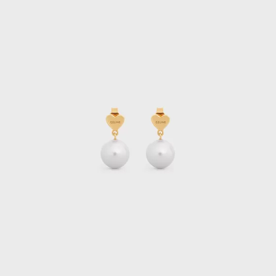 Coeur Earrings In Brass With Gold Finish And Glass Pearls - | ^CELINE Discount