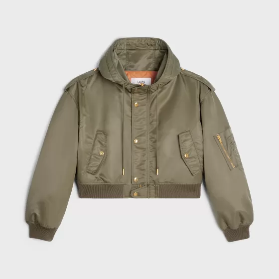 Cropped Military Bomber Jacket In Nylon Twill - | ^CELINE Sale