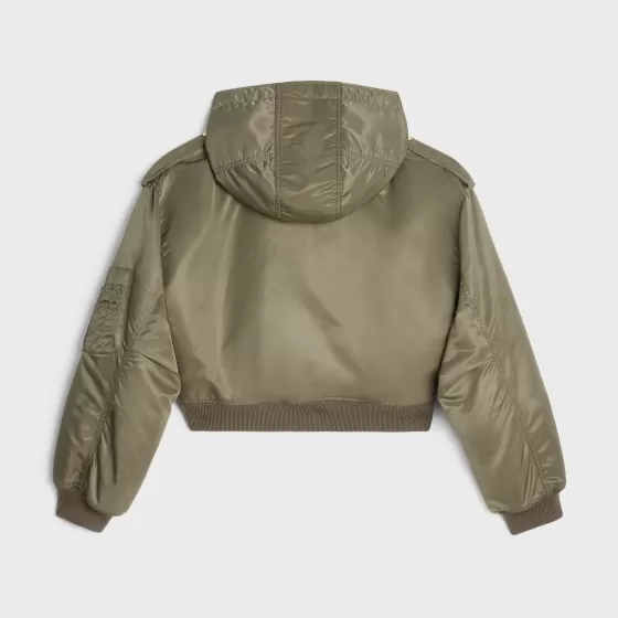 Cropped Military Bomber Jacket In Nylon Twill - | ^CELINE Sale