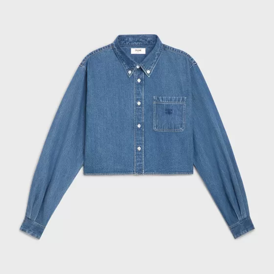 Cropped Shirt In Denim - | ^CELINE Clearance