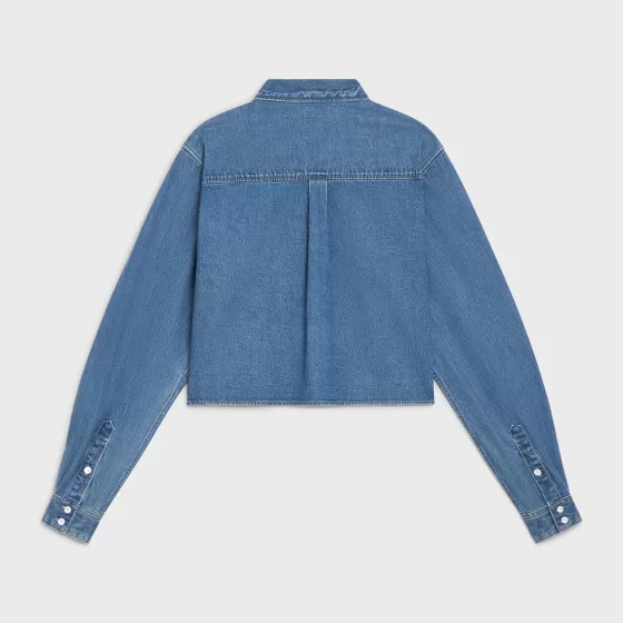 Cropped Shirt In Denim - | ^CELINE Clearance