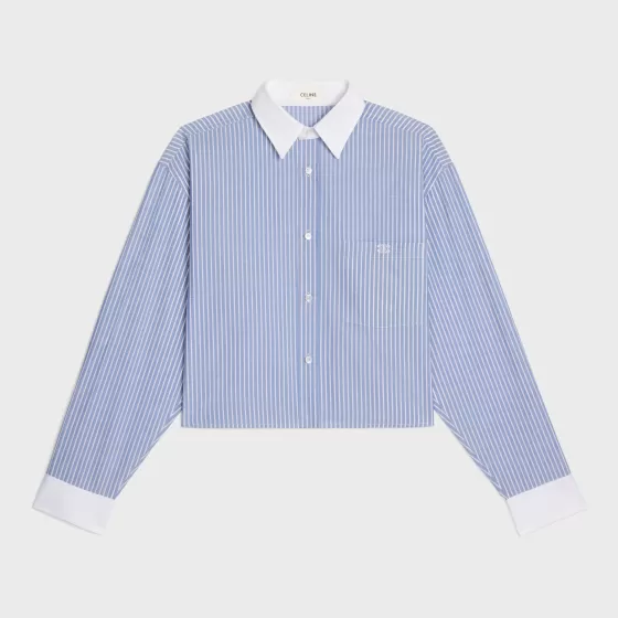 Cropped Shirt In Striped Cotton - | ^CELINE New