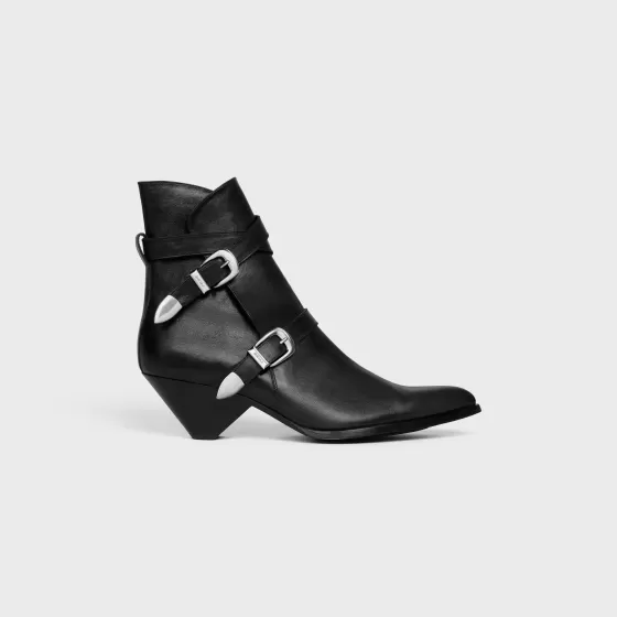 Double Buckle Zipped Conique Boot In Shiny Calfskin - | ^CELINE Clearance