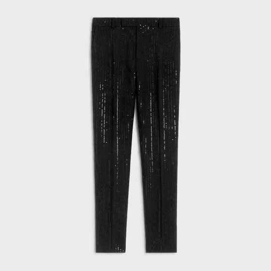 Embroidered Classic Pants In Wool Gabardine - | ^CELINE Cheap