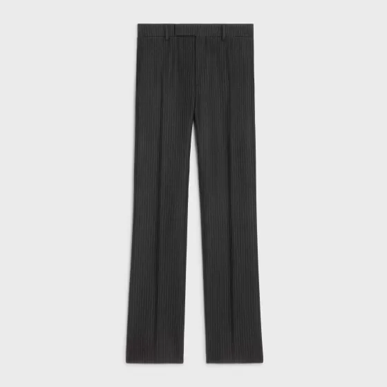 Flared Cropped Pants In Striped Flannel - | ^CELINE Clearance