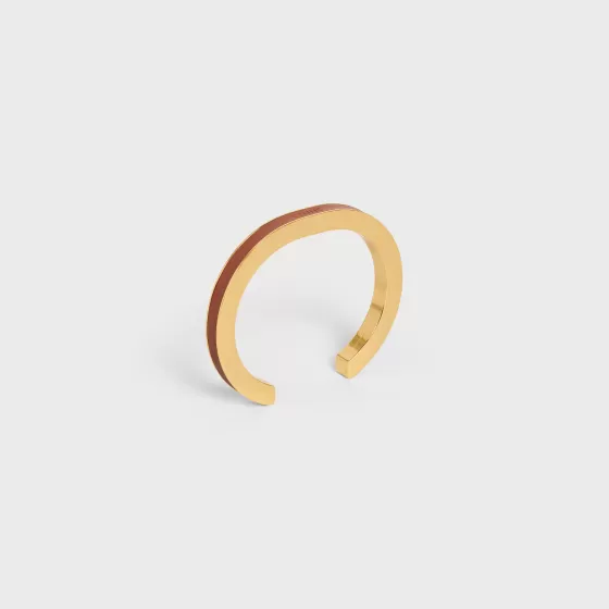 Formes Simples Leather Cuff In Brass With Gold Finish And Calfskin - | ^CELINE Discount