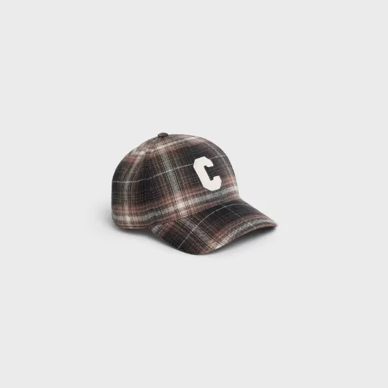 Initial Cap In Checked Cotton - | ^CELINE Fashion