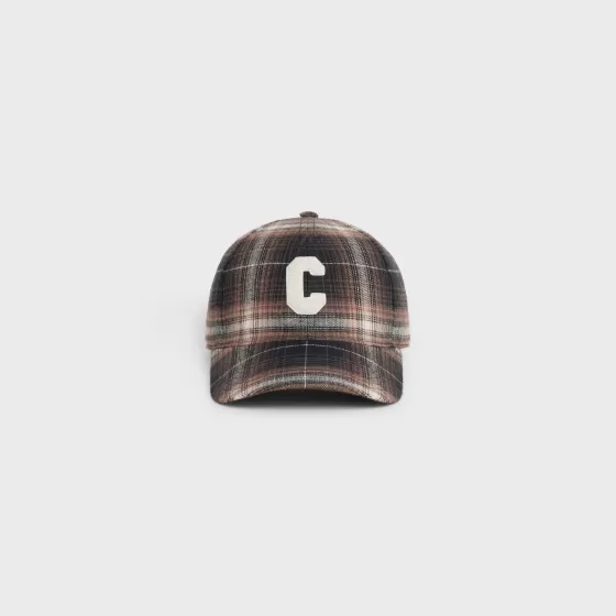 Initial Cap In Checked Cotton - | ^CELINE Fashion