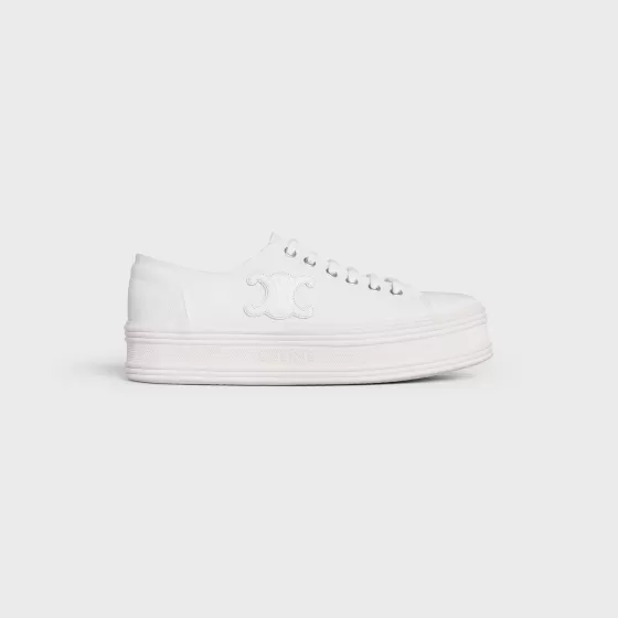 Jane Low Lace-Up Sneaker In Canvas And Calfskin - | ^CELINE New