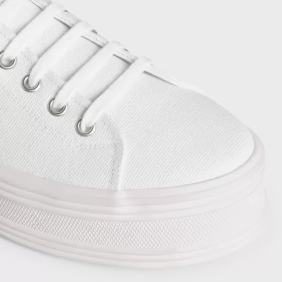 Jane Low Lace-Up Sneaker In Canvas And Calfskin - | ^CELINE New