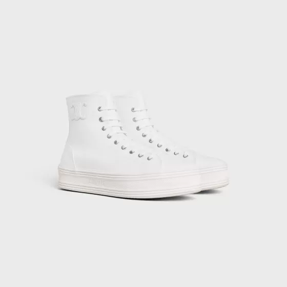 Jane Mid Lace-Up Sneaker In Canvas And Calfskin - | ^CELINE Online