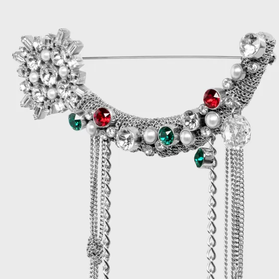 Les Pierres Star Brooch In Brass With Rhodium Finish, Strass And Resin Pearls - | ^CELINE Best