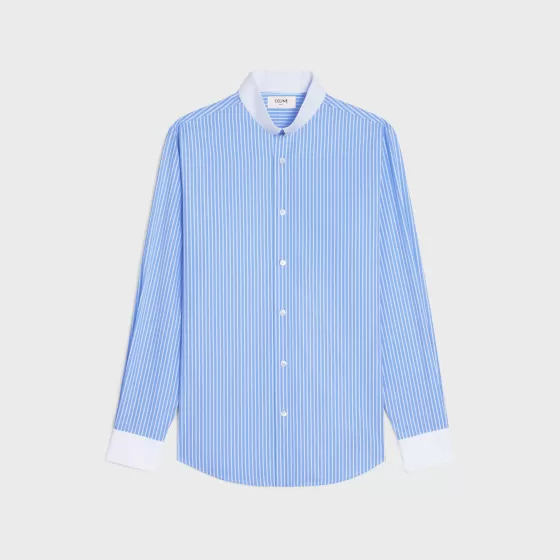 Loose Shirt With Inverted Collar In Striped Cotton - | ^CELINE Store