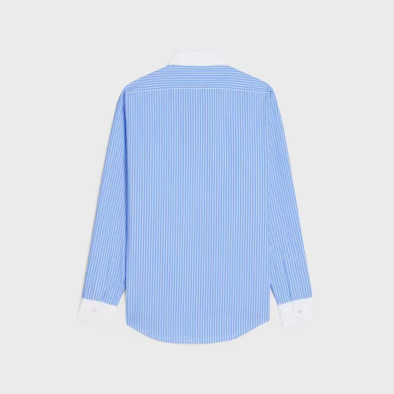 Loose Shirt With Inverted Collar In Striped Cotton - | ^CELINE Store