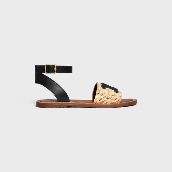 Lympia Flat Strap Sandal In Raffia & Calfskin - | ^CELINE Clearance