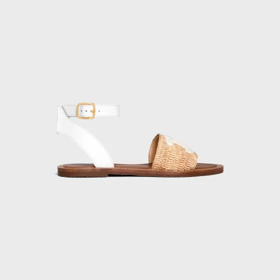 Lympia Flat Strap Sandal In Raffia & Calfskin - | ^CELINE Cheap