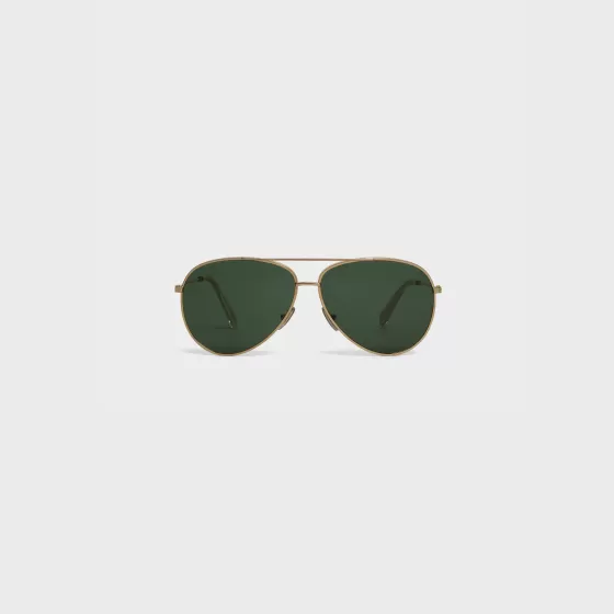 Metal Frame 02 Sunglasses In Metal With Mineral Glass Lenses - Gold / Green | ^CELINE Cheap