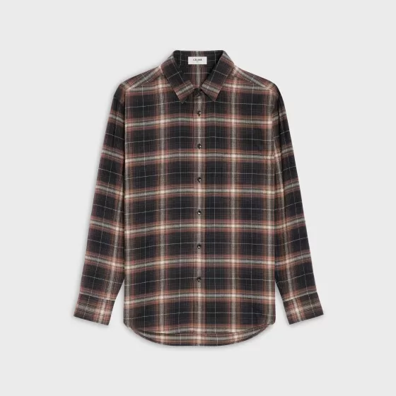 Oversized Shirt In Cotton Checks - | ^CELINE Shop