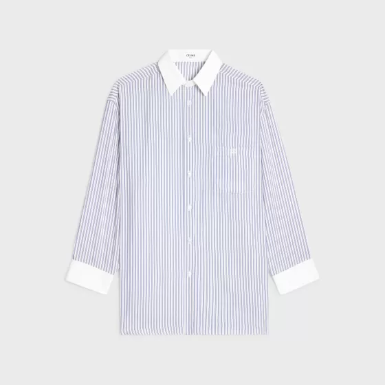 Oversized Shirt In Striped Silk - | ^CELINE Discount