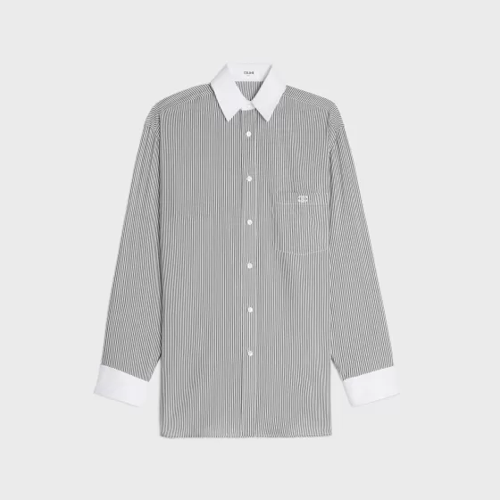 Oversized Shirt In Striped Silk - | ^CELINE Flash Sale